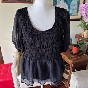 Old Navy Black Smocked Top L NWT